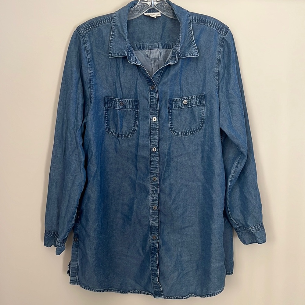 J.Jill Denim Long Sleeve Side Button Shirt | Large Petite
